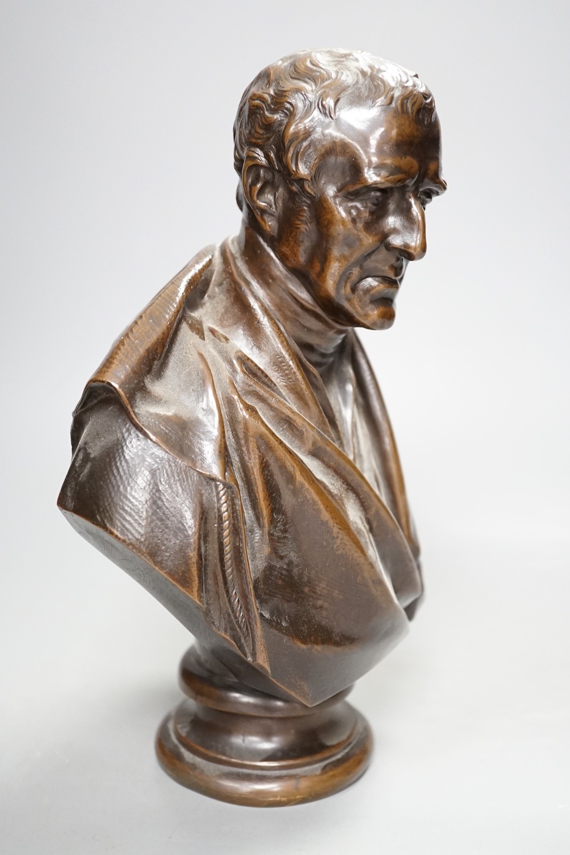 A small bronze bust of Wellington, by Matthew Noble (1817-1876), inscribed verso 'Noble 1852' - 27cm tall
